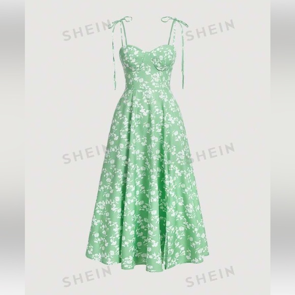 SOLD 3 for $20 green ditsy floral midi dress with tie straps size XS - Picture 7 of 7